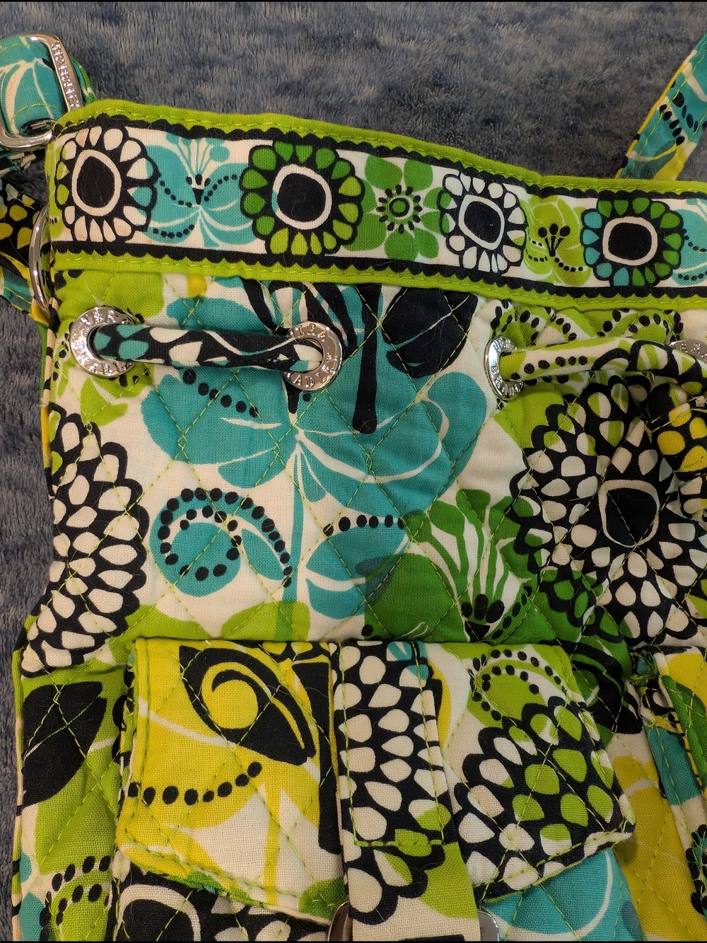 Vera Bradley Lime's Up Quilted Buckle Bag With Grommet Closure - Picture 9 of 11